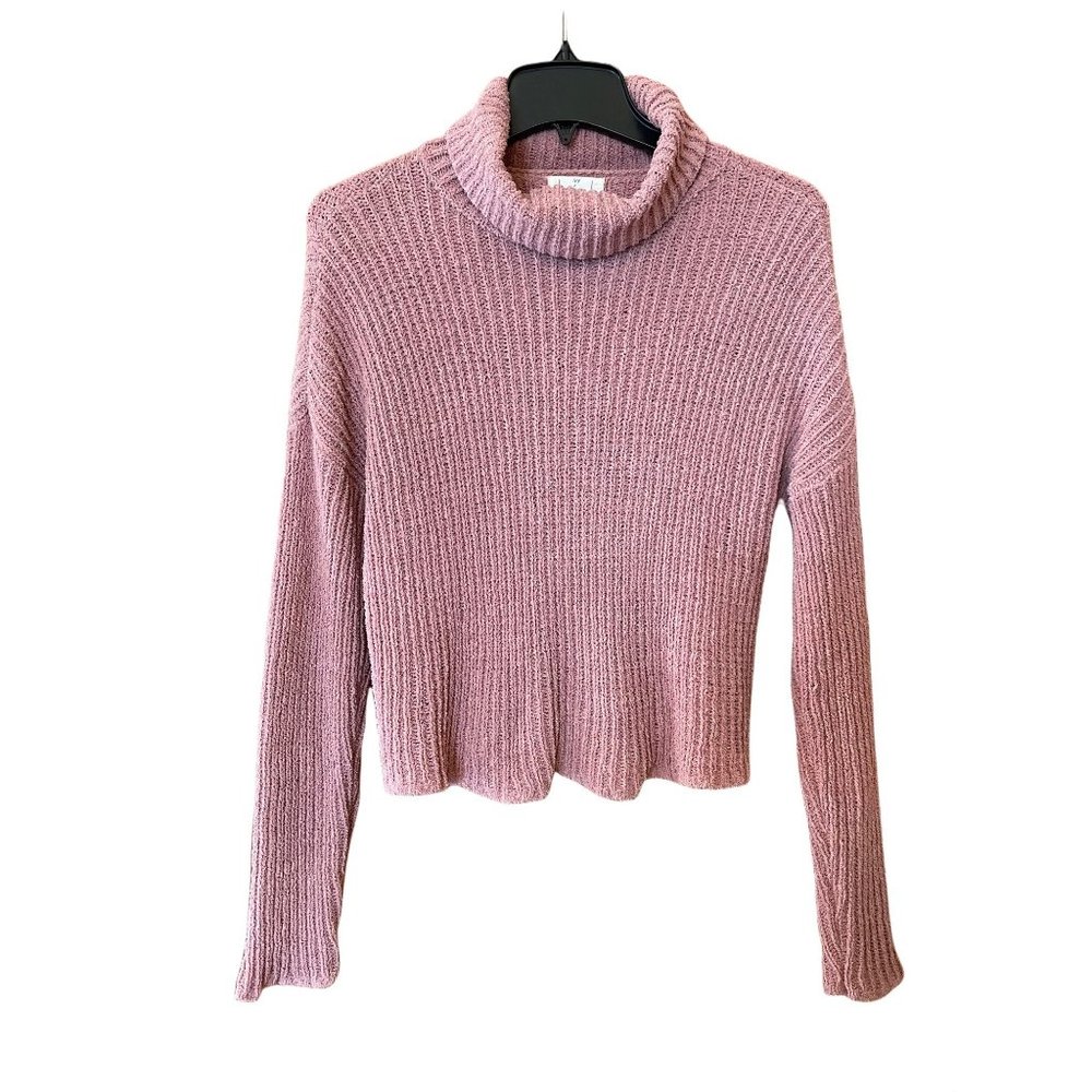 Ivy + Main Chenille Pink Turtleneck Sweater Long Sleeve Crop Womens Size M FLAW